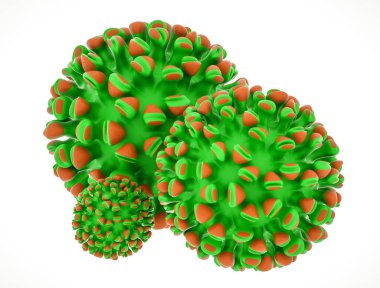 Beyaz arka planda virüsün üç boyutlu modelini oluşturduk. Koronavirüs salgını konsepti. 3d resimleme.