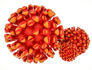 Beyaz arka planda virüsün üç boyutlu modelini oluşturduk. Koronavirüs salgını konsepti. 3d resimleme.