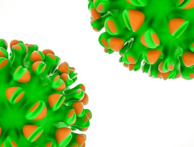 Beyaz arka planda virüsün üç boyutlu modelini oluşturduk. Koronavirüs salgını konsepti. 3d resimleme.