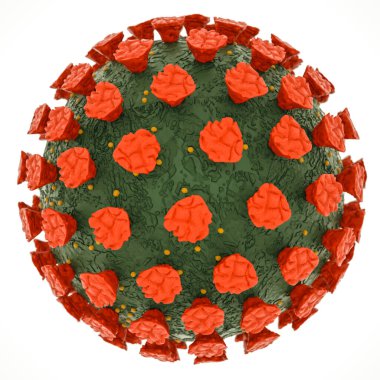 Beyaz arka planda üç boyutlu stilize Coronavirus modeli. Koronavirüs salgını konsepti. 3 boyutlu resimleme. izole et