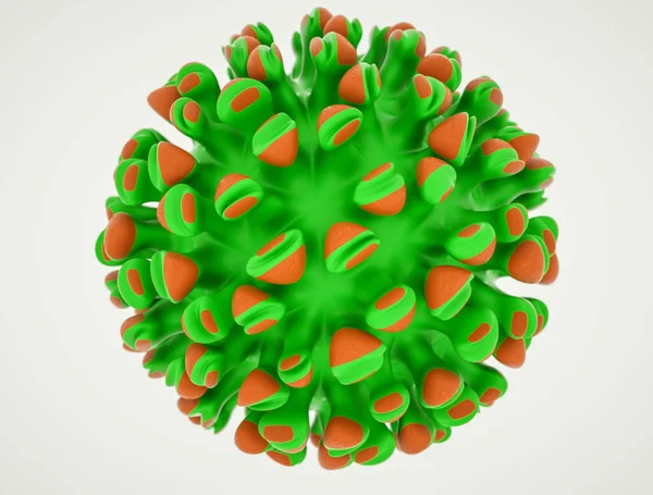 Beyaz arka planda virüsün üç boyutlu modelini oluşturduk. Koronavirüs salgını konsepti. 3d resimleme.