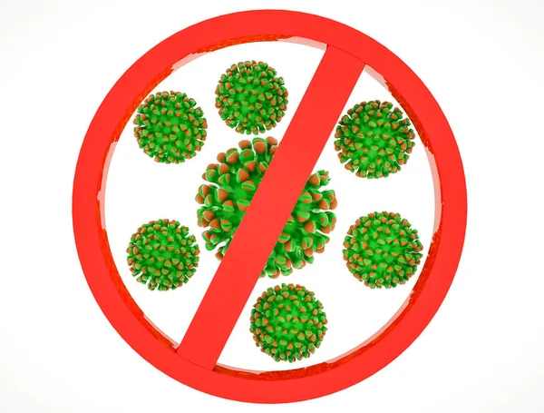 Prohibition Sign Three Dimensional Models Virus Coronavirus Pandemic Concept Render — Stock Photo, Image