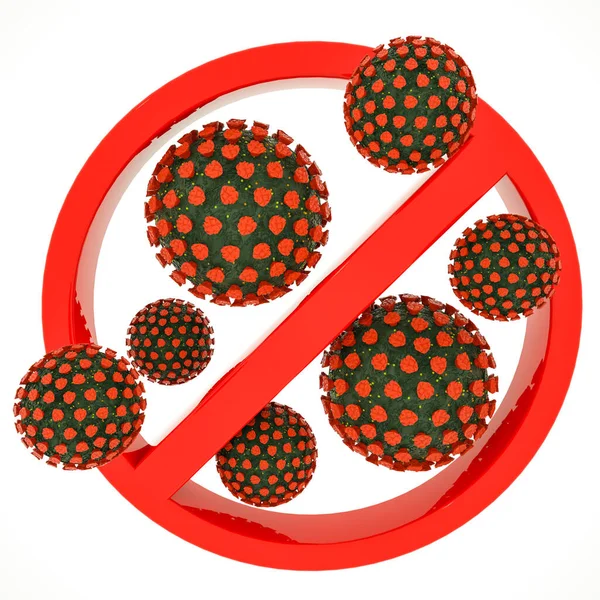 Prohibition Sign Three Dimensional Models Coronavirus White Background Pandemic Concept — Stock Photo, Image