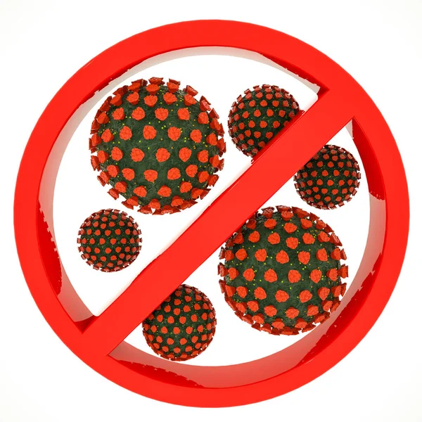 Prohibition Sign Three Dimensional Models Coronavirus White Background Pandemic Concept — Stock Photo, Image