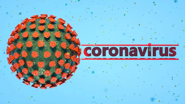 Inscription Coronavirus Three Dimensional Model Coronavirus Blue Background Pandemic Concept — Stock Photo, Image