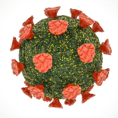 Beyaz arka planda virüsün üç boyutlu modeli. Koronavirüs salgını konsepti. 3d resimleme