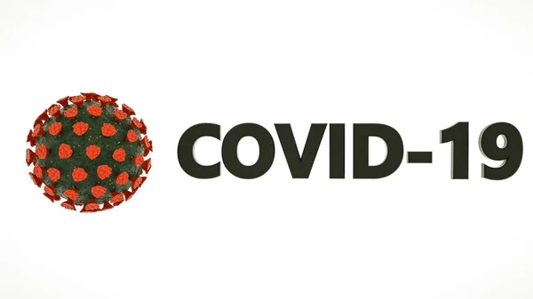 Modello Virus Stilizzato Parola Covid Uno Sfondo Bianco Concetto Pandemia — Foto Stock