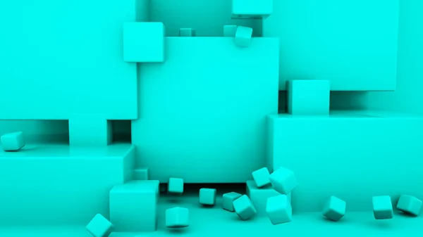 Fondo Tridimensional Abstracto Color Turquesa Cubos Tridimensionales Ilustración Renderizado — Foto de Stock