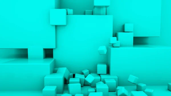Fondo Tridimensional Abstracto Color Turquesa Cubos Tridimensionales Ilustración Renderizado — Foto de Stock