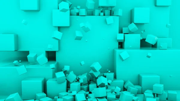 Abstract three-dimensional background of turquoise color. three-dimensional cubes. 3d render illustration