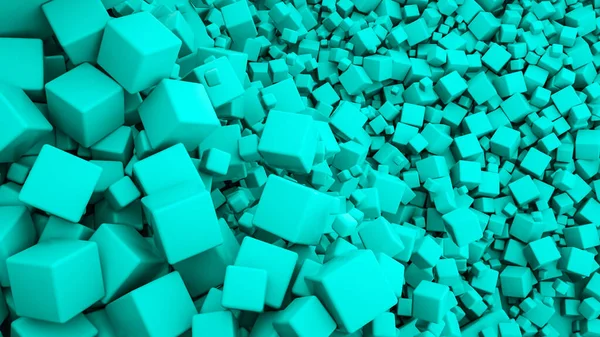 Abstract three-dimensional background of turquoise color. three-dimensional cubes. 3d render illustration