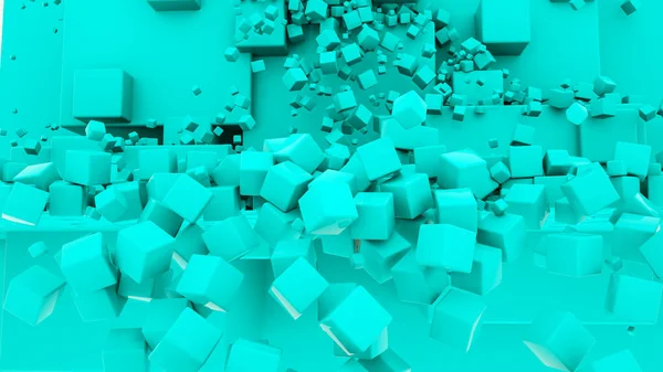 Abstract three-dimensional background of turquoise color. three-dimensional cubes. 3d render illustration