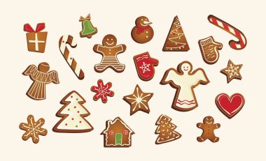 Sevimli gingerbread çerezleri Noel set vektör