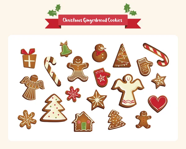 Ensemble de Noël vectoriel de biscuits au pain d'épice mignons — Image vectorielle