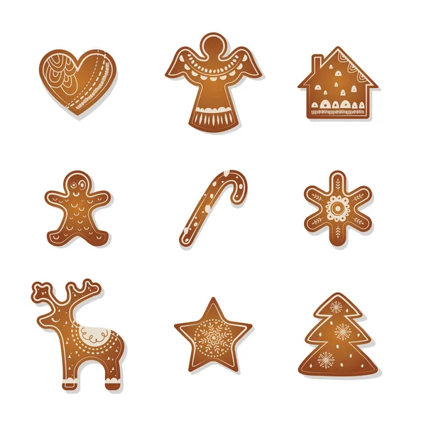 Conjunto de Natal vetorial de biscoitos de gengibre bonitos . — Vetor de Stock