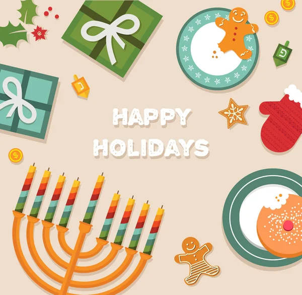 Joyeux Noël et joyeuse célébration Hanoukka — Image vectorielle