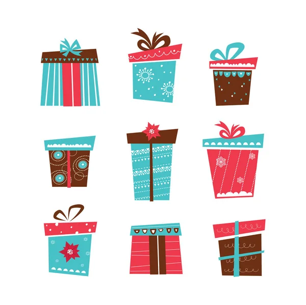 Set of nine Christmas gifts on white background — Stock Vector