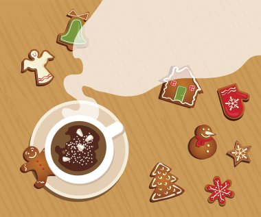 sıcak kakao ve gingerbread çerezleri Noel kutlama tablonun Üstten Görünüm .