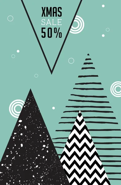 Frohe Weihnachten, geometrischer abstrakter Hintergrund. Verkaufsplakat im skandinavischen Stil — Stockvektor