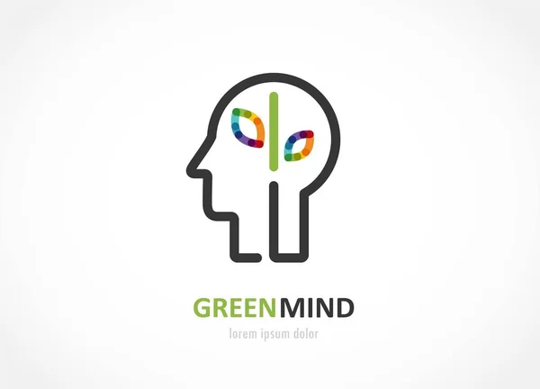 Green Mind- abstrakte bunte Ikone des menschlichen Kopfes, Gehirn-Symbol — Stockvektor