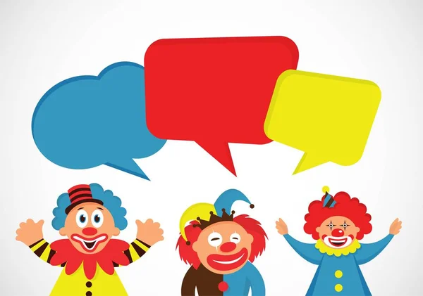 Set of colorful clowns with speech bubbles — Stock Vector