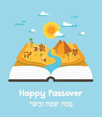 Fısıh hikaye haggadah kitabı Mısır manzara ile. soyut tasarım vektör çizim