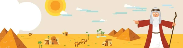 Banner web con Mosè dalla storia di Pasqua e il paesaggio egiziano. disegno astratto vettoriale illustrazione — Vettoriale Stock