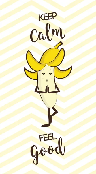Poster pisang lucu melakukan pose yoga. Poster motivasi gaya hidup sehat - Stok Vektor