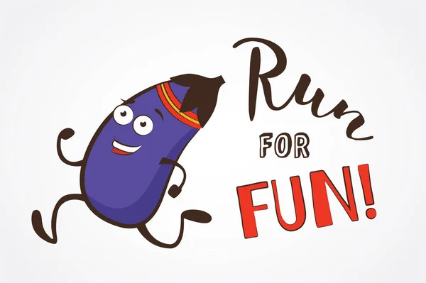 Poster of funny running eggplant. vector illustration — Stock Vector