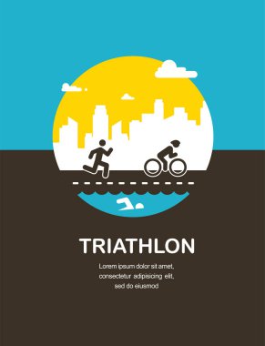 Vektör çizim triatlon poster, düz tasarım için.