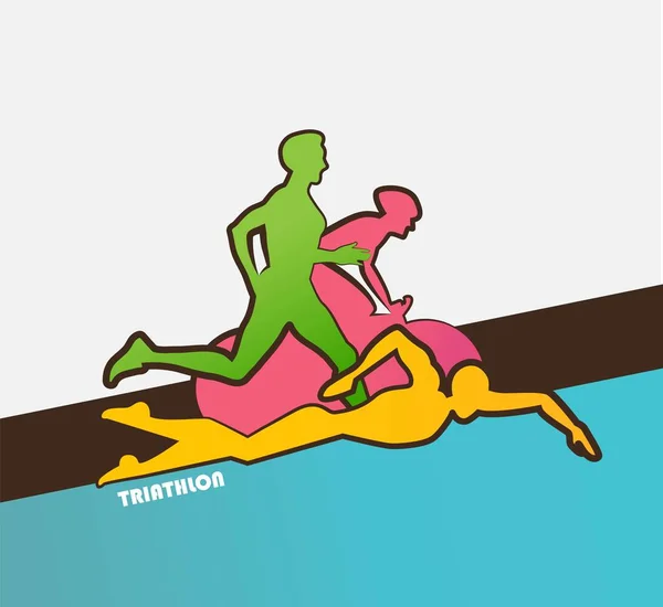 Ilustración vectorial triatlón, diseño plano — Vector de stock