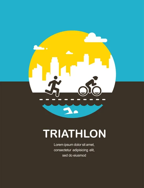 Ilustración vectorial para póster de triatlón, diseño plano . — Vector de stock
