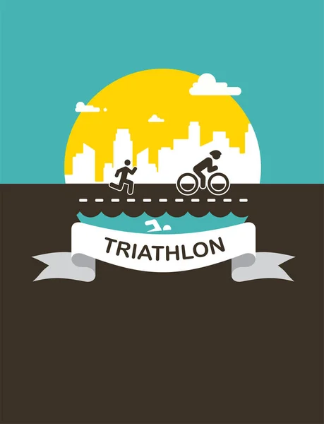 Illustration vectorielle pour affiche de triathlon, design plat . — Image vectorielle