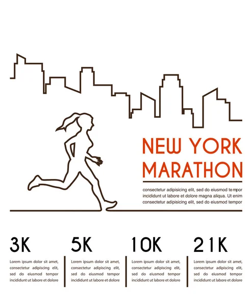 Čára siluety ženské Runner. Běh maraton, návrh plakátu — Stockový vektor