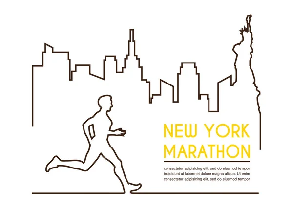 Čára siluety mužů Runner. Běh maraton, návrh plakátu — Stockový vektor
