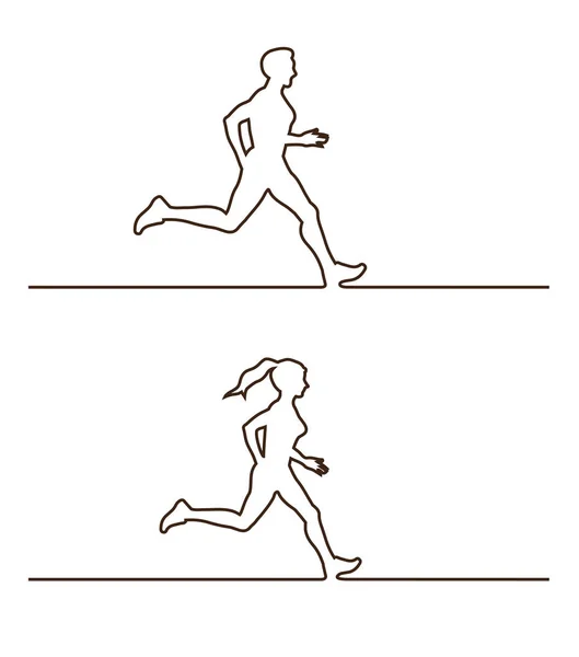 Línea siluetas de corredores. Conjunto de ilustración vectorial de figuras de corredores lineales — Vector de stock