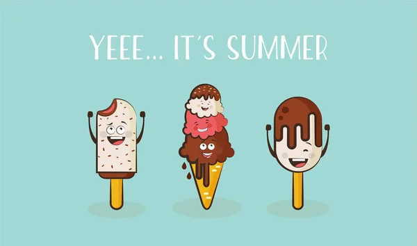 Personagens engraçados de sorvete. ilustração vetorial — Vetor de Stock