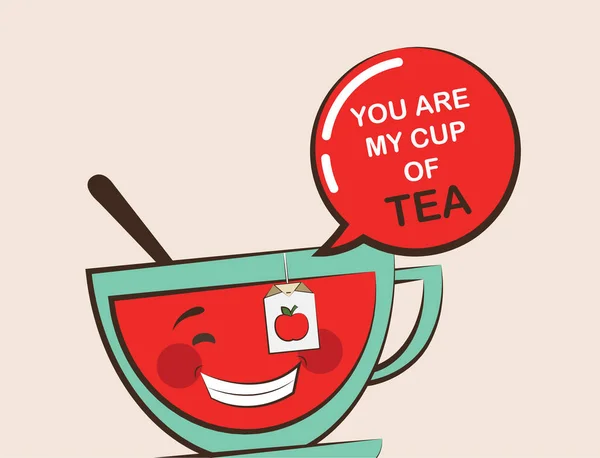 Funny tea cup with funny quote, valentine greeting card. — Stock Vector