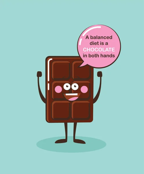 Funny chocolate bar character with insparation quote. Cartoon face food emoji. Funny food concept. — Stock Vector