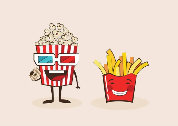 有趣的快餐业图标集。卡通脸食物表情符号。有趣的食物概念. — 图库矢量图片