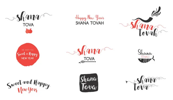 Rosh hashanah, conjunto de iconos de fiesta judía abstracta. Año nuevo judío — Vector de stock