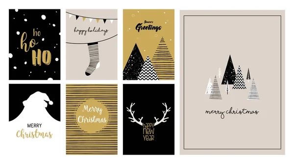 快乐圣诞贺卡、 插图和图标，刻字设计集合 — 图库矢量图片