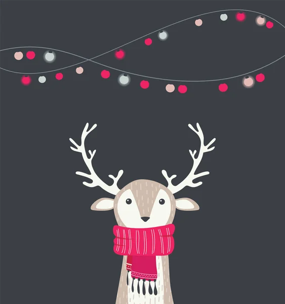Kartu natal gembira dengan sayang lucu mengenakan syal musim dingin - Stok Vektor
