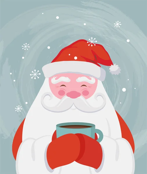 Santa drinking a hot drink at winter scenary. Vector christmas illustration — Stock Illustration Santa drinking a hot drink at winter scenary. Vector christmas illustration Vector Graphics