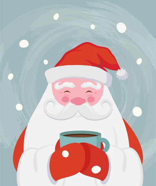 Santa drinking a hot drink at winter scenary. Vector christmas illustration — Stock Illustration Santa drinking a hot drink at winter scenary. Vector christmas illustration Stock Illustration