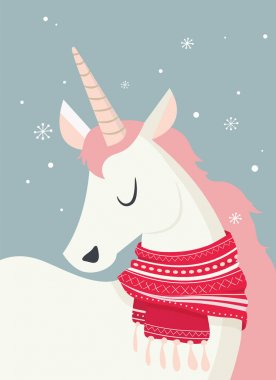 sihirli unicorn, kış scine. mutlu Noeller ve mutlu yeni yıl