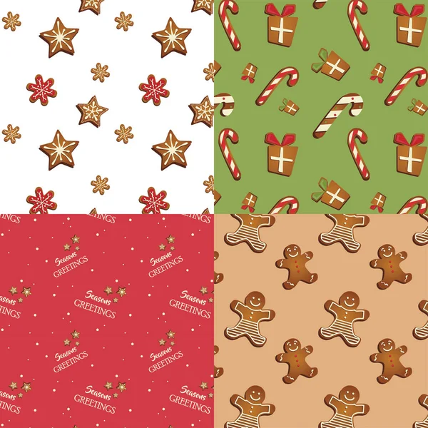 Gingerbread cookies seamless pattern set — Stock Vector