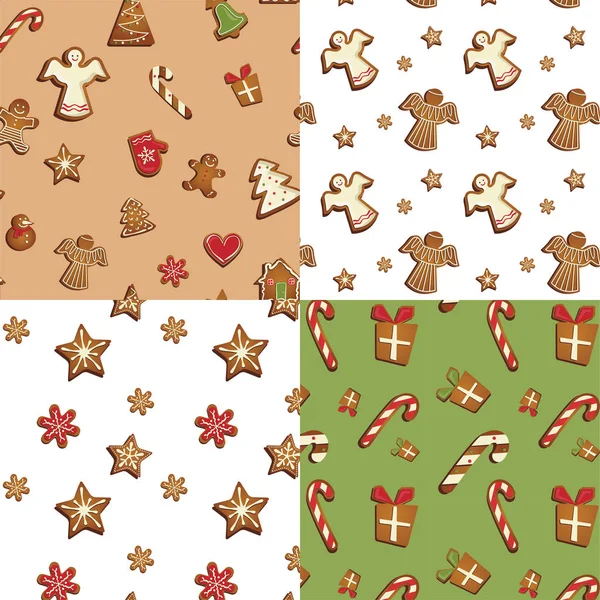 Gingerbread cookies seamless pattern set — Stock Vector