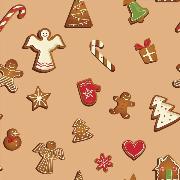 Gingerbread cookies seamless pattern — Stock Vector