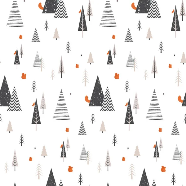 Paysage forestier d'hiver de Noël avec animaux forestiers. motif sans couture. Illustration vectorielle abstraite — Image vectorielle